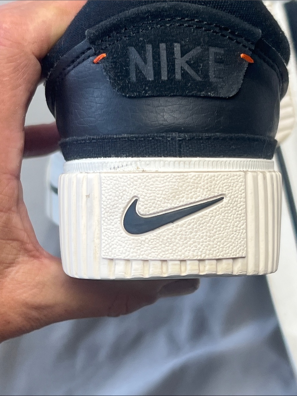 Nike Black Leather Low-Top Sneakers with White Sole and Silver Swoosh - Picture 6 of 10